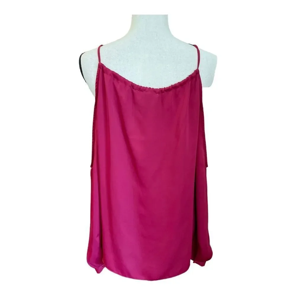 L'Academie Red Satin Tie-Front Cold-Shoulder Blouse Solid Minimalist Womens XS